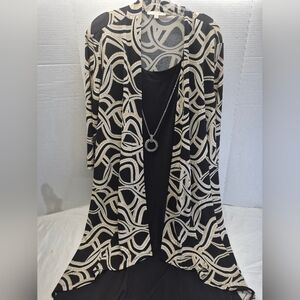 HAANI Overall Dress In Black Beige 3/4 Sleeve 3XL Necklace In SilverTone 40" Lon